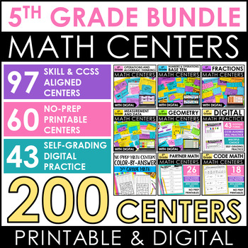 Preview of 5th Grade Math Centers - with Printable and Digital Math Activities
