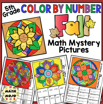 Preview of 5th Grade Math Color By Number Designs: Fall Math Mystery Pictures
