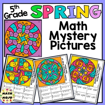 Preview of 5th Grade Math Color By Number Designs: Spring Math Mystery Pictures