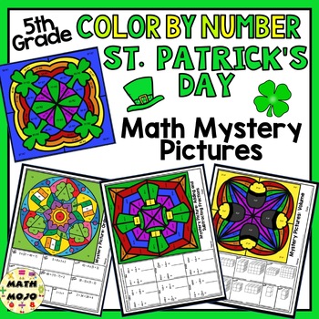 Preview of 5th Grade Math Color By Number Designs: St. Patrick's Day Math Mystery Pictures