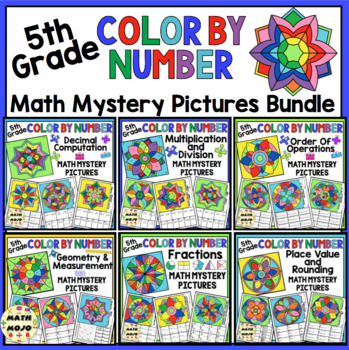 Preview of 5th Grade Math: Color By Number Mystery Picture Designs Math Skills Bundle