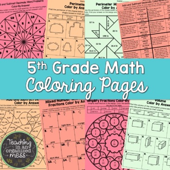 Preview of 5th Grade Math Color by Answer-Math Coloring Pages