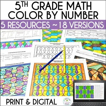 Preview of Math Summer Coloring Sheets 5th Grade, Multiplying Decimals Color by Number More