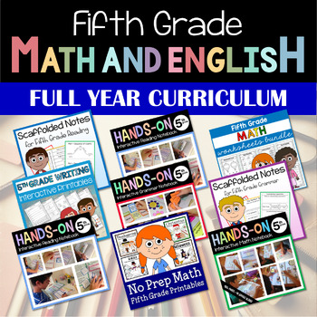 Preview of 5th Grade Math & Language Arts Full Year Curriculum Bundle | More 50% OFF