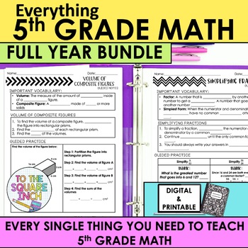 Preview of 5th Grade Math Curriculum Ultimate Bundle | Notes, Task Cards, Activities + More