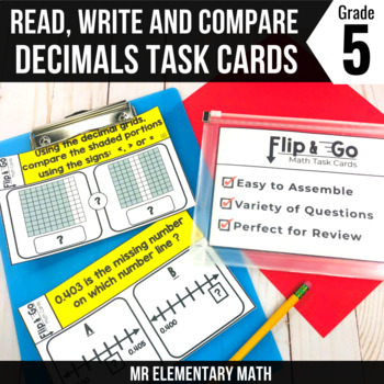Preview of Read, Write, & Compare Decimals Task Cards - 5th Grade Math Centers