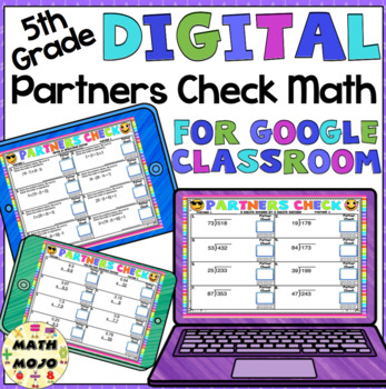Preview of 5th Grade Math Digital Emoji Theme Partners Check
