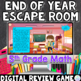 Preview of 5th Grade Math Digital End of Year Review Escape Room Game | June Activities