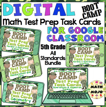 Preview of 5th Grade Math Digital Task Cards: Boot Camp Math Test Prep