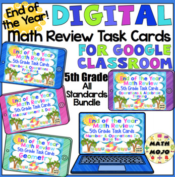 Preview of 5th Grade Math Digital Task Cards End of the Year Math Review