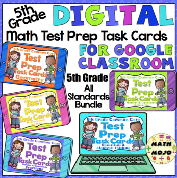 Preview of 5th Grade Math Digital Task Cards: Math Test Prep Bundle
