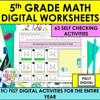 5th Grade Math Digital Worksheets by To the Square Inch- Kate Bing Coners