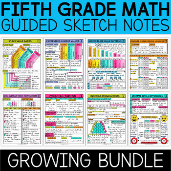 Preview of 5th Grade Math Doodle Pages Sketch Notes Guided Note-Taking GROWING BUNDLE