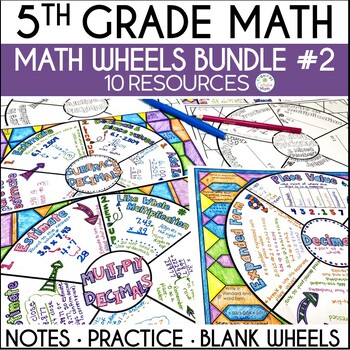 Preview of 5th Grade Math Adding & Subtracting Decimals, Fractions Guided Notes Wheel Set 2