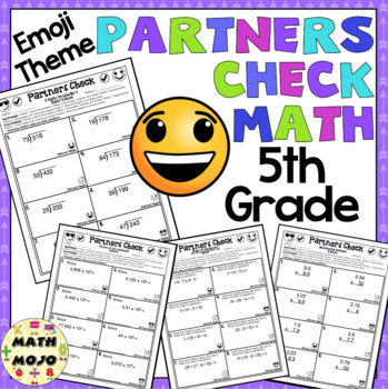 Preview of 5th Grade Math: Emoji Theme Partners Check