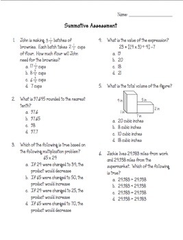 5th Grade Math End of Year Practice State Assessment Pack ...