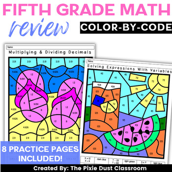 Preview of Spring Coloring Pages Fifth Grade Math Spiral Review Activities Color-by-Number