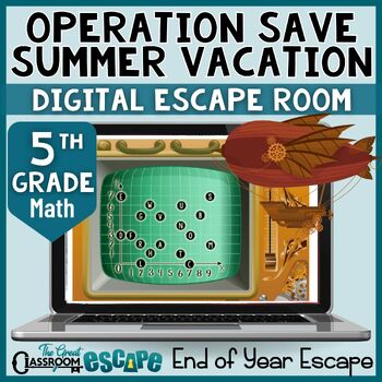Preview of 5th Grade Math End of the Year Digital Escape Room Activity Fun Math Review