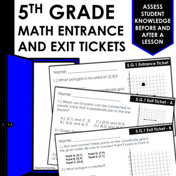Preview of 5th Grade Math Exit Tickets | Yearlong Math Spiral Review | Math Test Prep