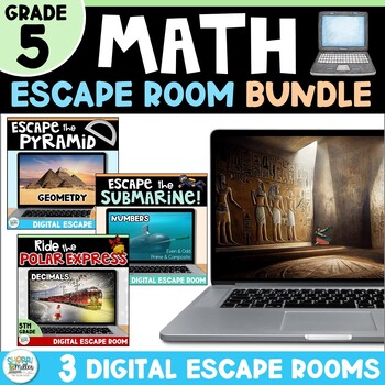 Preview of 5th Grade Math Escape Room End of Year BUNDLE - Digital Review Games and Puzzles