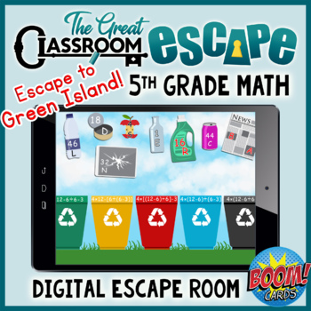 Preview of 5th Grade Math Escape Room Boom Cards™ Great for Earth Day