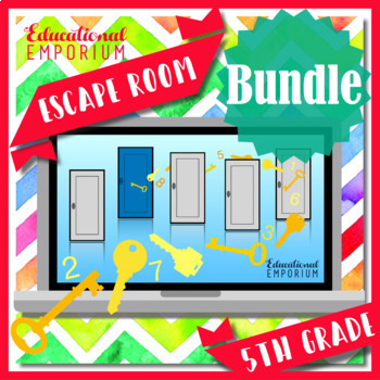 Preview of 5th Grade Math Escape Rooms NO PREP BUNDLE ★ Digital and Printable