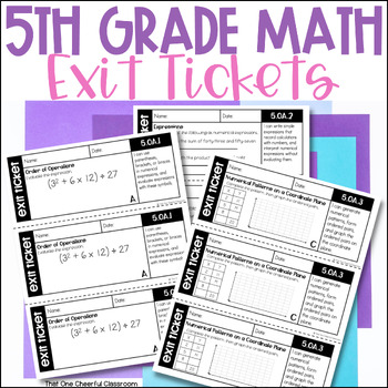 Preview of 5th Grade Math Exit Tickets - Long Division, Mult, Fractions, Decimals, Geometry