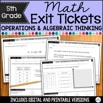 Preview of Math Exit Tickets | Operations and Algebraic Thinking | Grade 5
