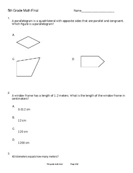 Preview of 5th Grade Math Final (CCSS)