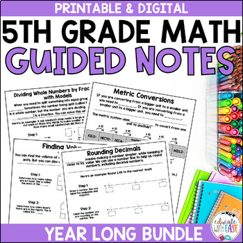Preview of 5th Grade Math GUIDED NOTES BUNDLE Interactive Notebook