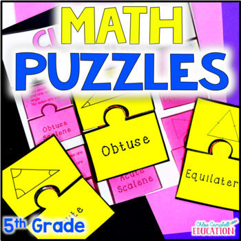 Preview of 5th Grade Math Games - Matching Puzzles Math Centers - Entire Year Bundle!