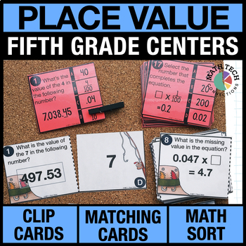 Preview of 5th Grade Math Center - Place Value Task Cards, Math Review Test Prep Activities