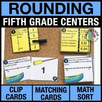 Preview of 5th Grade Math Review Centers | Rounding Decimals Math Task Cards, Test Prep