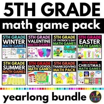 Preview of 5th Grade Math Games Yearlong Bundle | Fifth Grade Math Centers and Activities