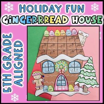 Preview of 5th Grade Math Gingerbread Houses Christmas Winter Craft Multiplication/Division