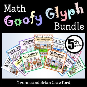 Preview of 5th Grade Math Goofy Glyph Bundle | Math Facts | Spiral Review | 40% off