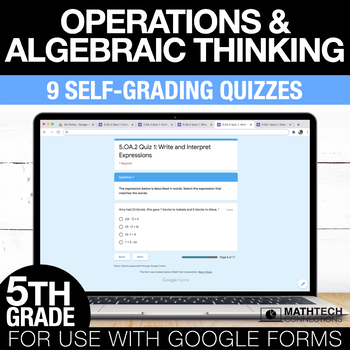 Preview of 5th Grade Math Google FORMS - Operations & Algebraic Thinking : 9 Quizzes