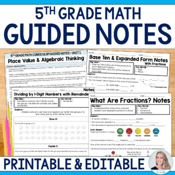 Preview of 5th Grade Math Guided Notes