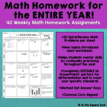 5th Grade Math Homework by To the Square Inch- Kate Bing Coners | TpT