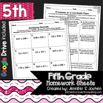 Preview of 5th Grade Math Homework Printable & Digital - Practice - Assessment