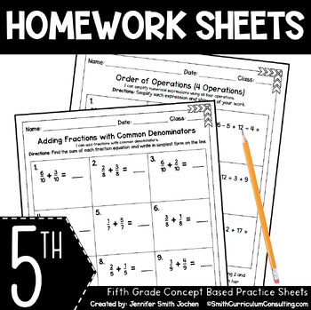 Preview of 5th Grade Math Homework Sheets for Full Year Bundle - Practice - Assessment
