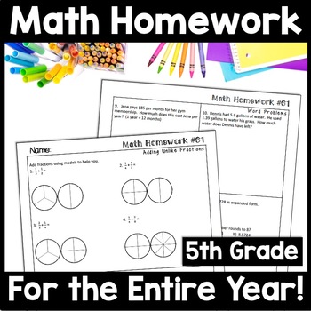 Preview of 5th Grade Math Homework, Spiral Review Worksheets, Daily Math Warm Ups, Do Nows