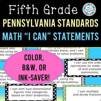 Preview of 5th Grade Math I Can Statements | Pennsylvania Core Standards