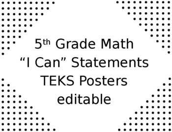 Preview of 5th Grade Math I Can TEKS Statements