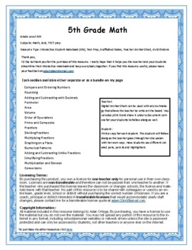 Preview of 5th Grade Math Interactive Notebook Bundle