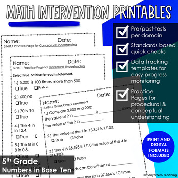 Preview of Math Intervention 5th Grade Printables Place Value | RTI Progress Monitoring