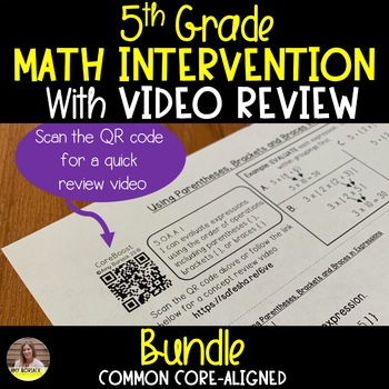 Preview of 5th Grade Math Intervention Worksheets with VIDEO Review - BUNDLE