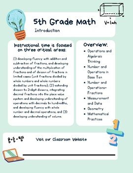 Preview of 5th Grade Math Introduction for Parents and Students