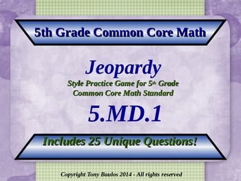 Preview of 5.MD.1 5th Grade Math Jeopardy Game - Convert Measurement Units w/ Google Slides