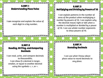 Preview of 5th Grade Math Kid-Friendly "I CAN" Statements for Common Core State Standards